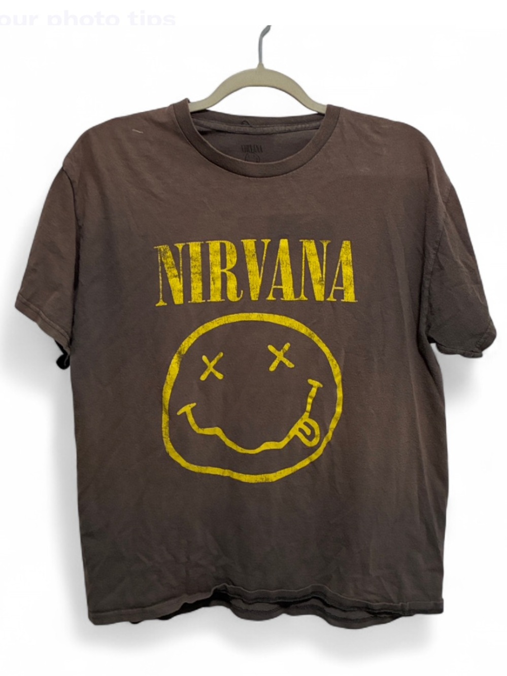 NIRVANA Gray Tee with Yellow Smiley Logo